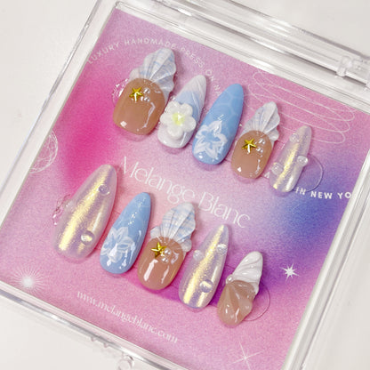 PO043 3D mermaid seashell press on nails