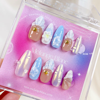 PO043 3D mermaid seashell press on nails