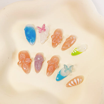 PO044 3D butterfly flower press on nails