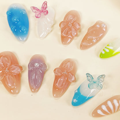 PO044 3D butterfly flower press on nails