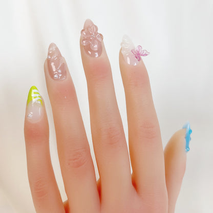 PO044 3D butterfly flower press on nails