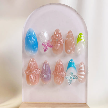 PO044 3D butterfly flower press on nails