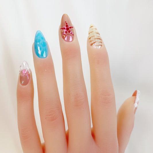 PO045 seashell starfish beach press on nails