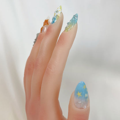 PO046 3D tropical beach seashell ocean press on nails