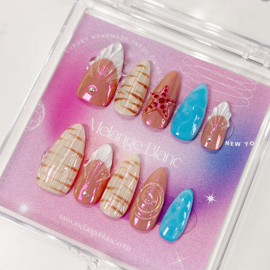 PO045 seashell starfish beach press on nails