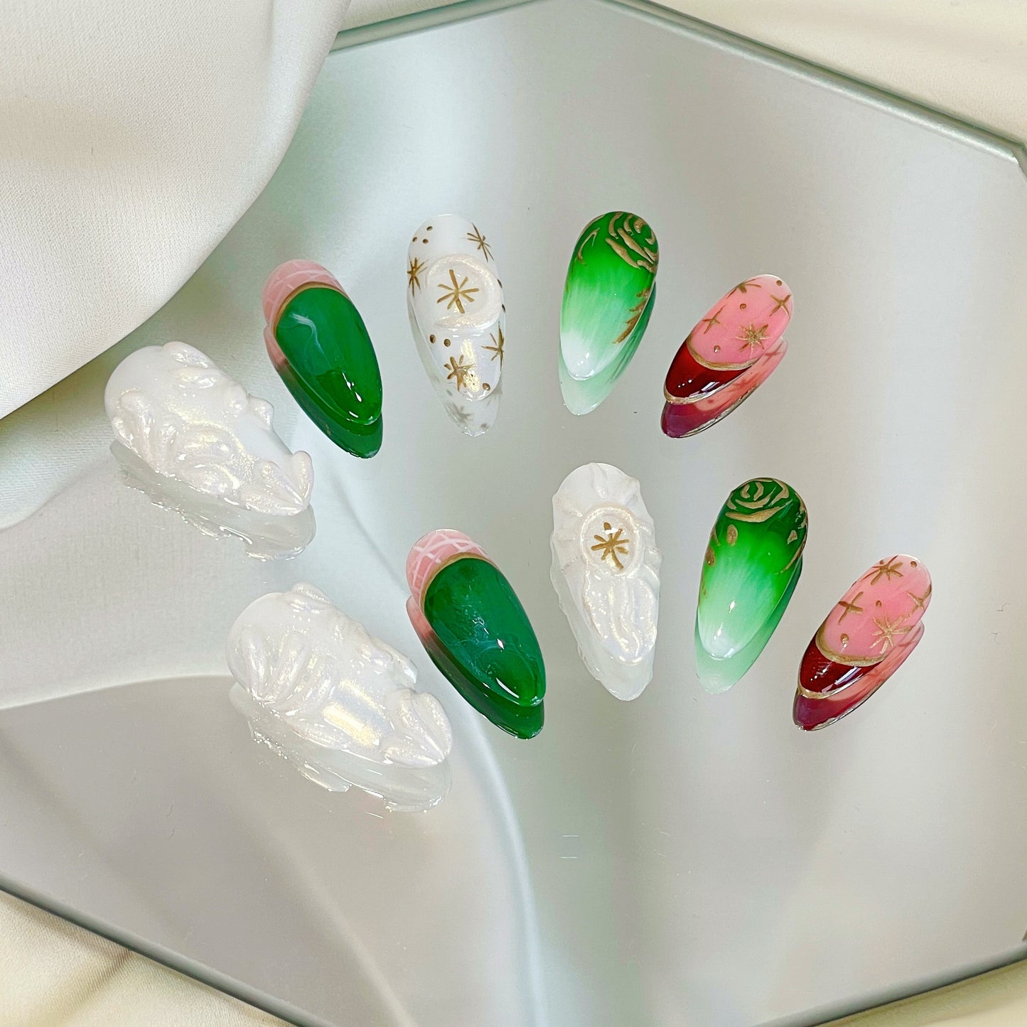 PO049 3d holiday christmas flower press on nails