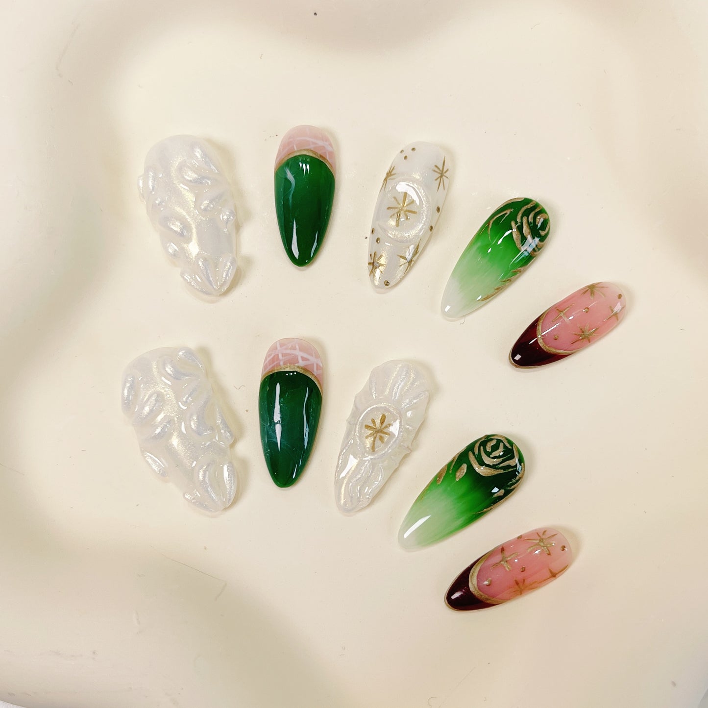 PO049 3d holiday christmas flower press on nails