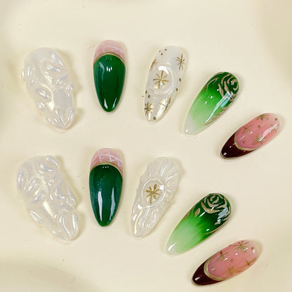 PO049 3d holiday christmas flower press on nails