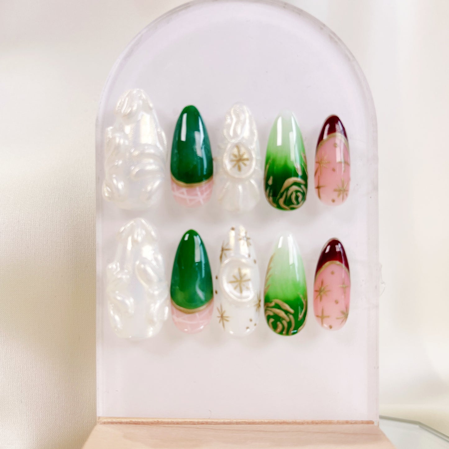 PO049 3d holiday christmas flower press on nails