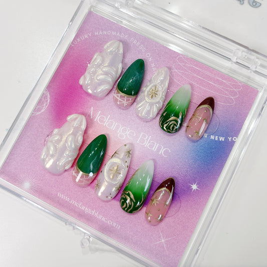 PO049 3d holiday christmas flower press on nails