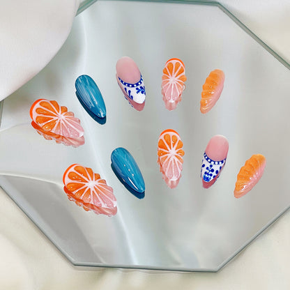PO053 3d orange fruit press on nails