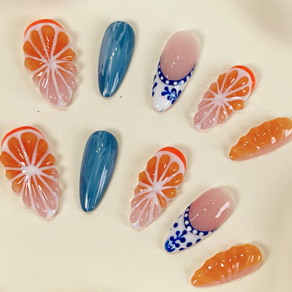 PO053 3d orange fruit press on nails