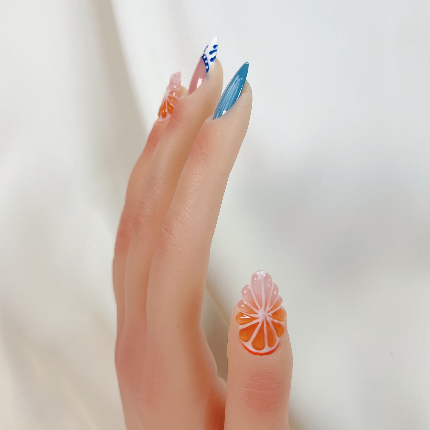 PO053 3d orange fruit press on nails