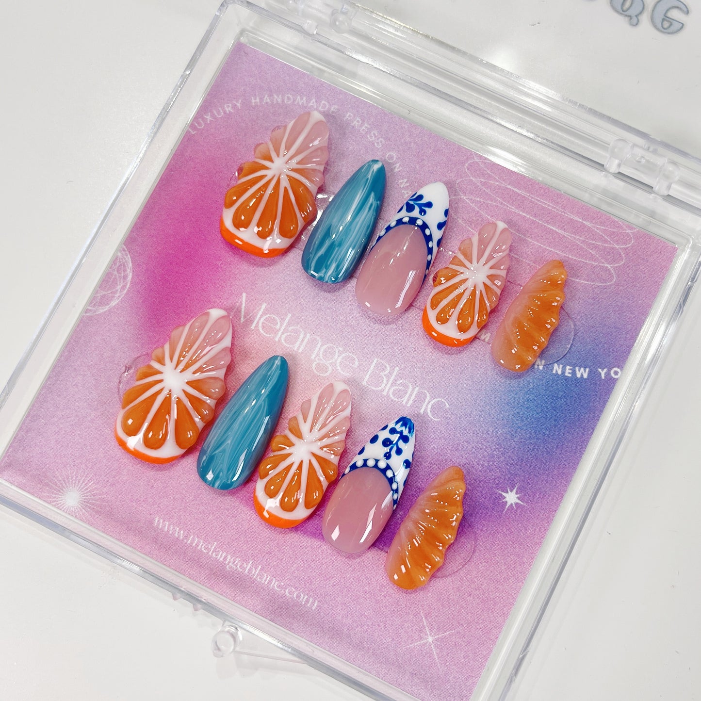 PO053 3d orange fruit press on nails