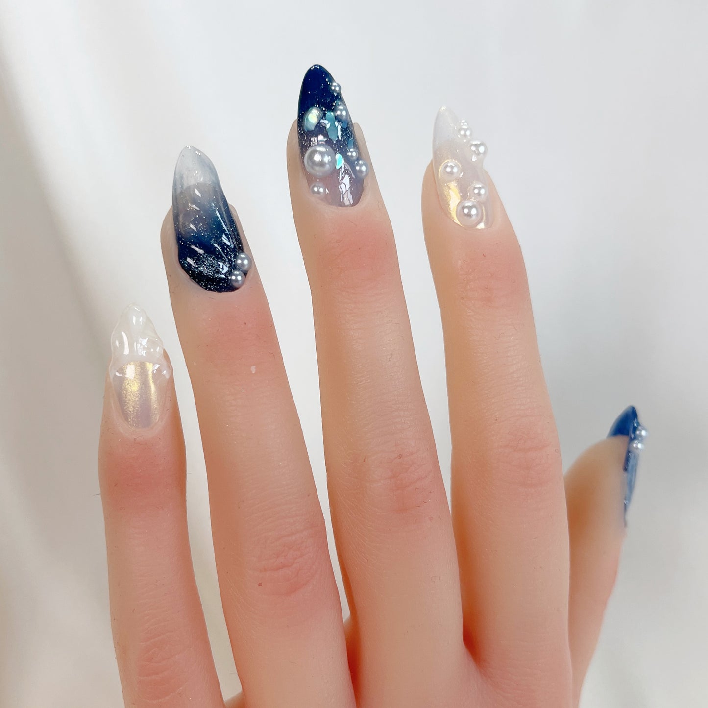 PO056 blue ocean mermaid almond press on nails