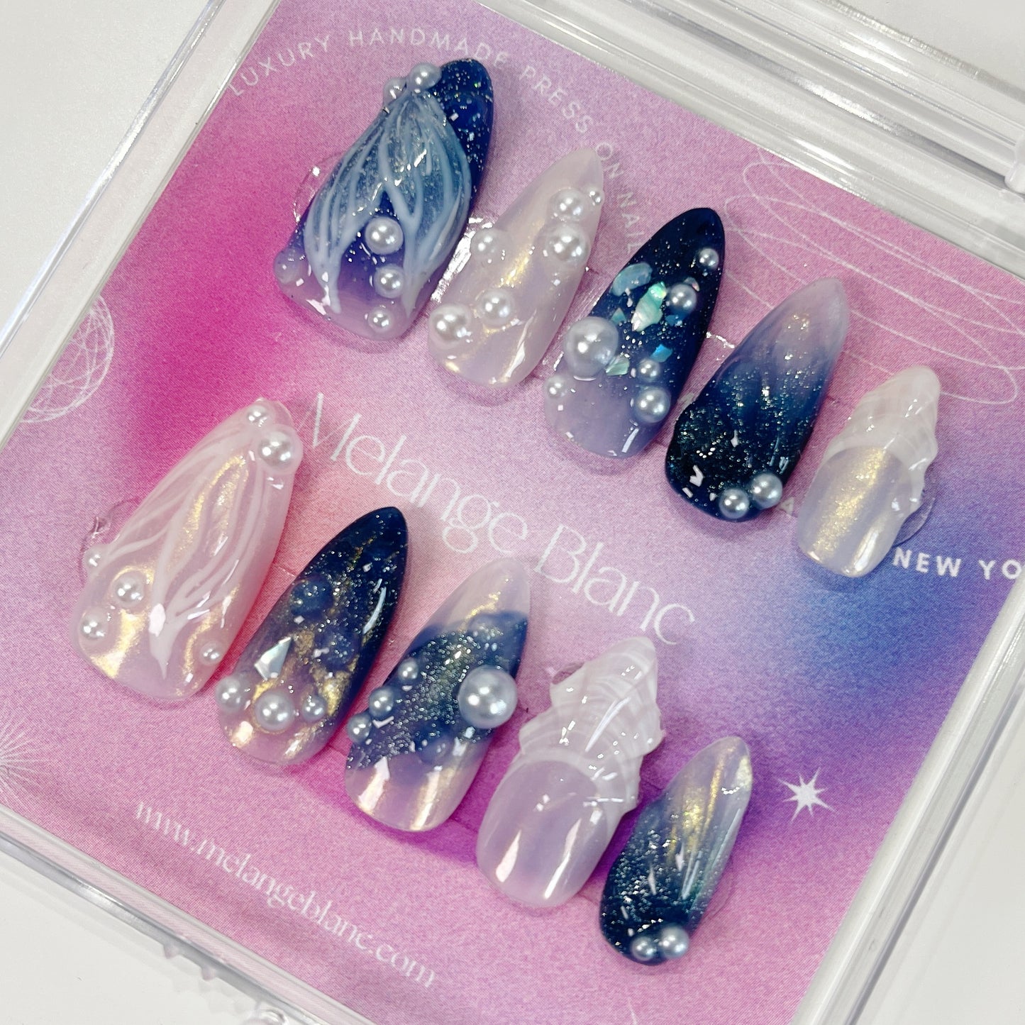 PO056 blue ocean mermaid almond press on nails