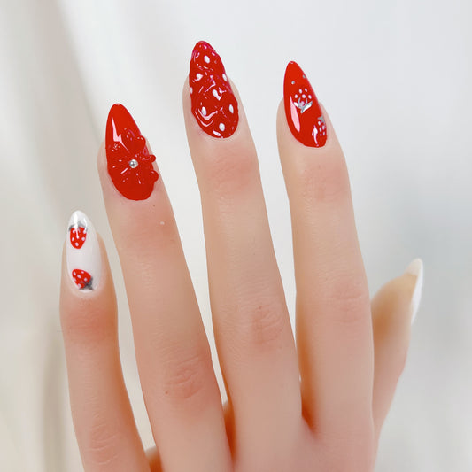 PO057 3d strawberry fruit press on nails