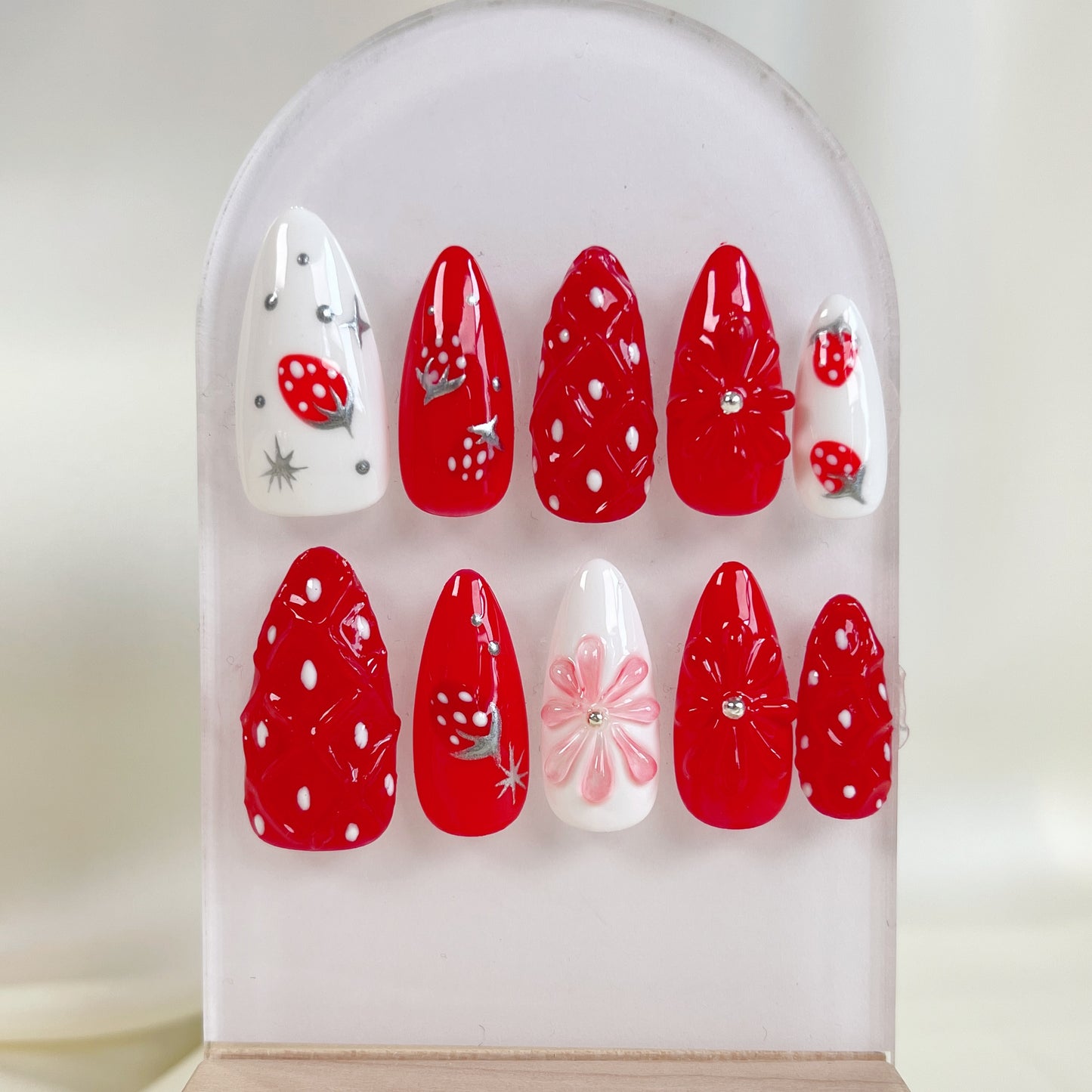 PO057 3d strawberry fruit press on nails