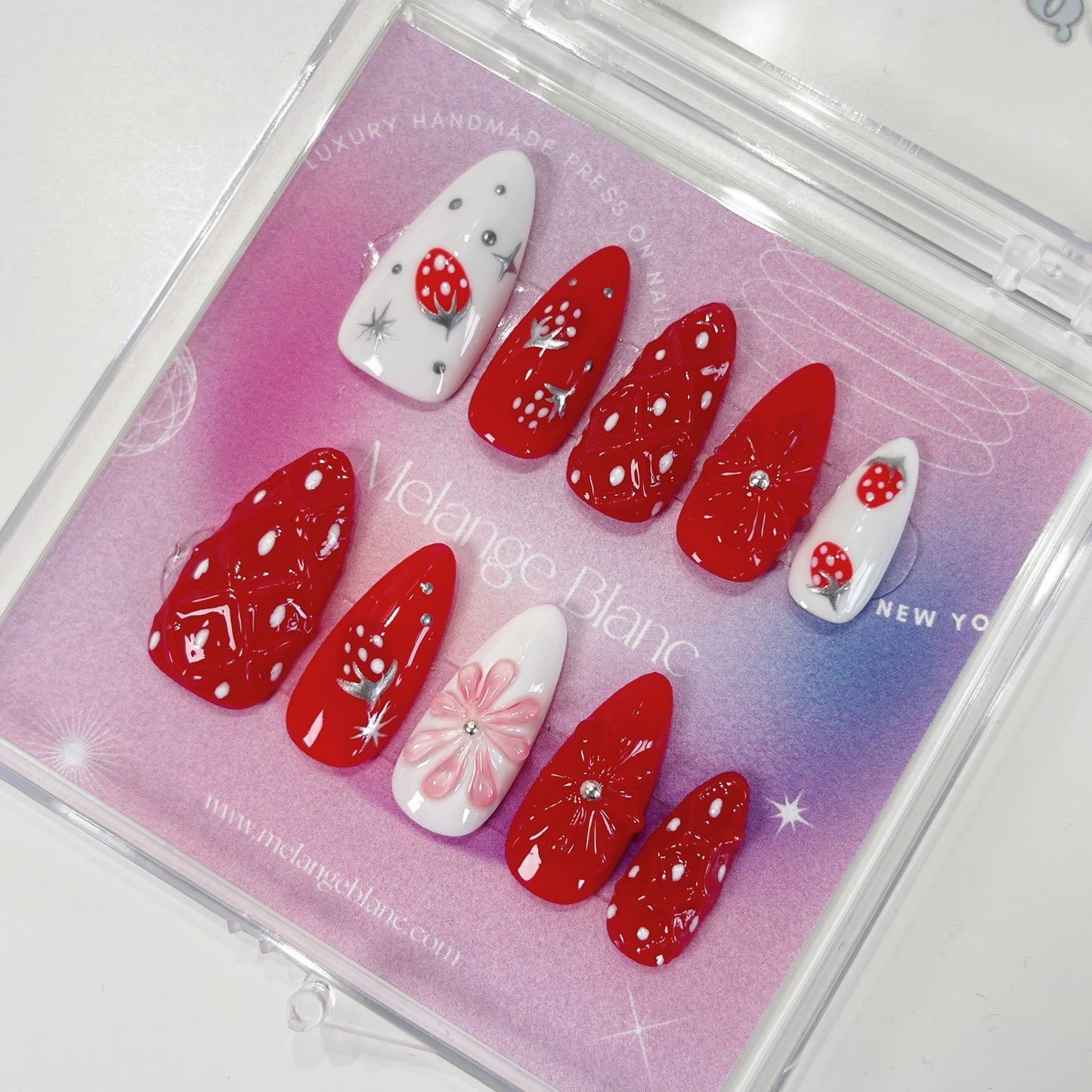 PO057 3d strawberry fruit press on nails