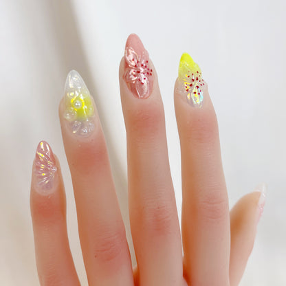 PO061 3d flower aurora iridescent press on nails