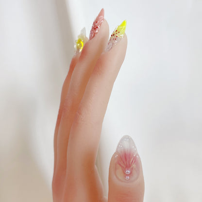 PO061 3d flower aurora iridescent press on nails