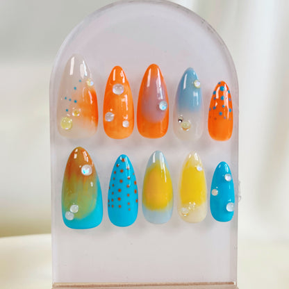 PO062 3d colorful ombre aurora press on nails