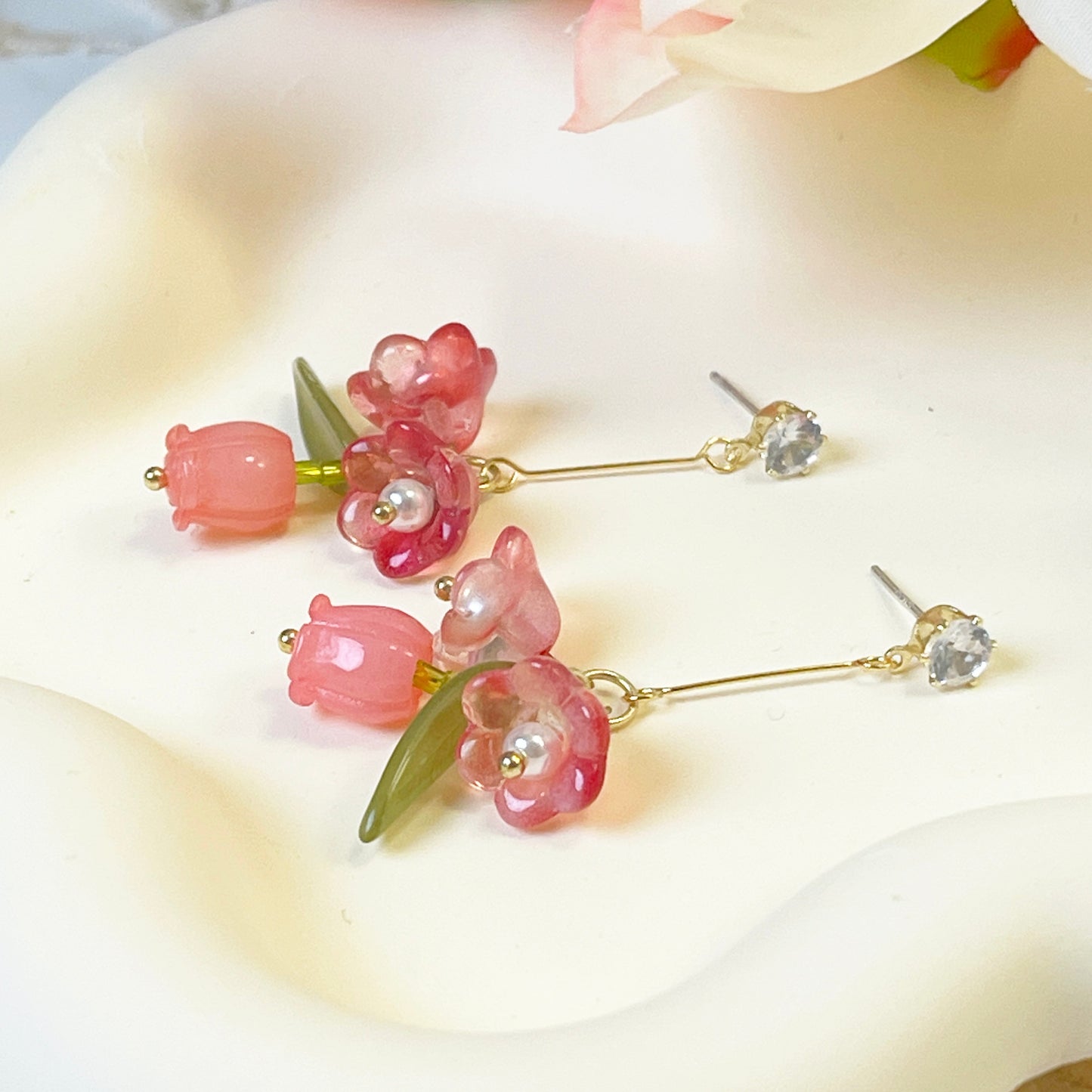E137 lily of the valley flower dangle earrings