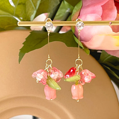 E137 lily of the valley flower dangle earrings