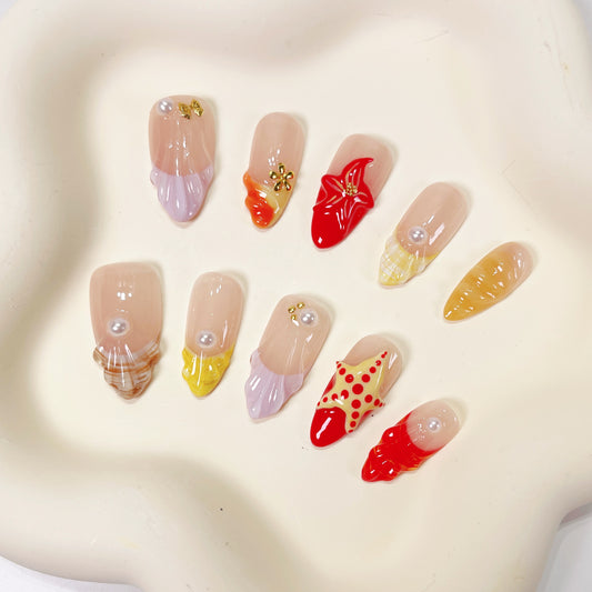 PO055 tropical ocean beach 3D press on nails