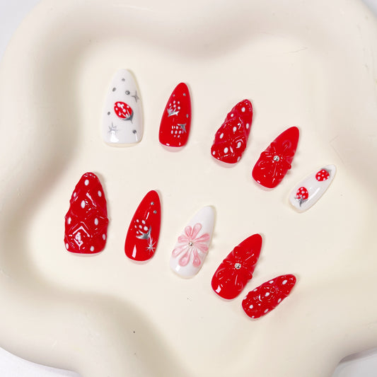 PO057 3d strawberry fruit press on nails