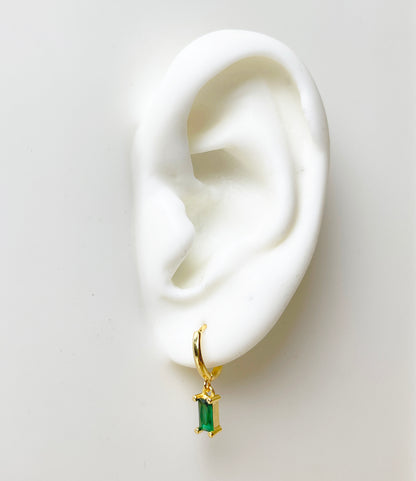 Gold Vermeil E150 emerald huggie hoop earring