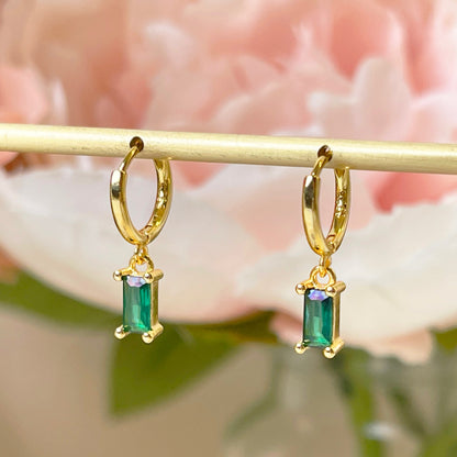 Gold Vermeil E150 emerald huggie hoop earring