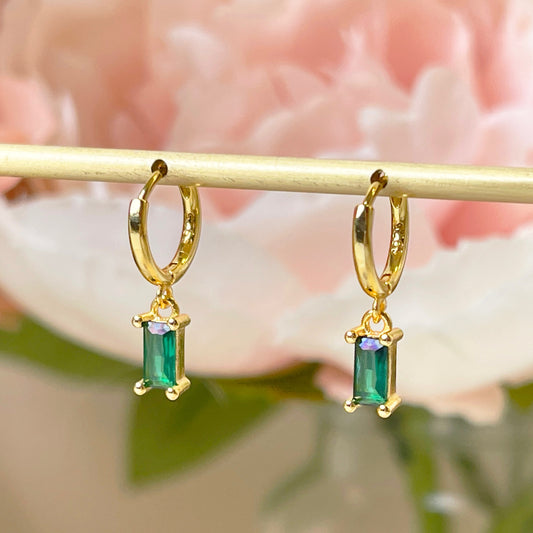 Gold Vermeil E150 emerald huggie hoop earring