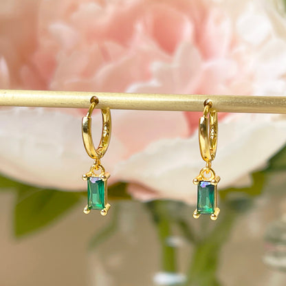 Gold Vermeil E150 emerald huggie hoop earring