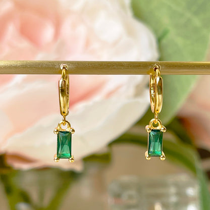 Gold Vermeil E150 emerald huggie hoop earring