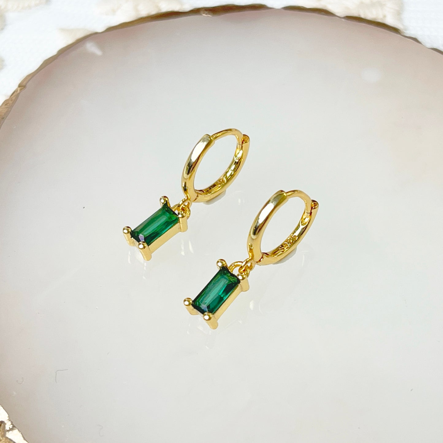 Gold Vermeil E150 emerald huggie hoop earring