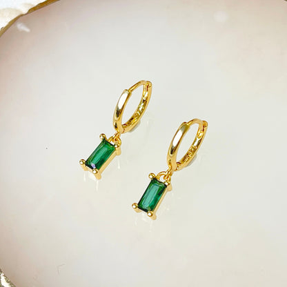 Gold Vermeil E150 emerald huggie hoop earring