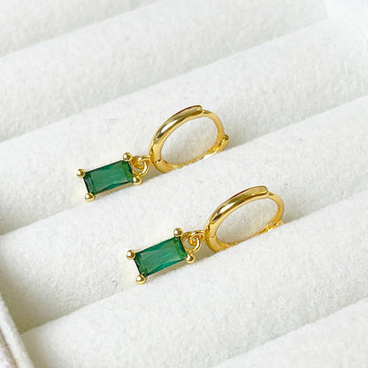 Gold Vermeil E150 emerald huggie hoop earring