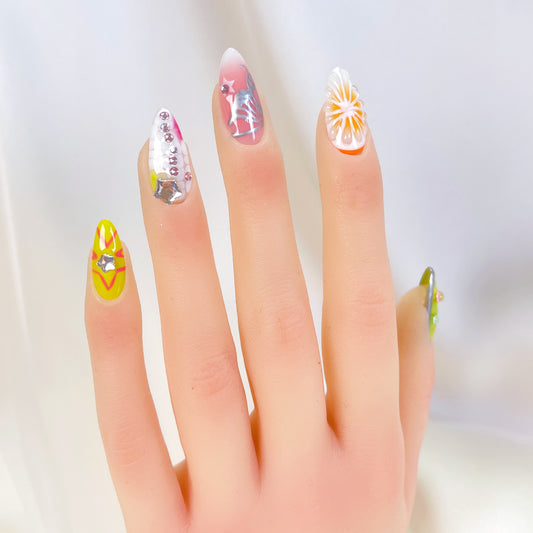 PO080 chrome freestyle colorful y2k nails