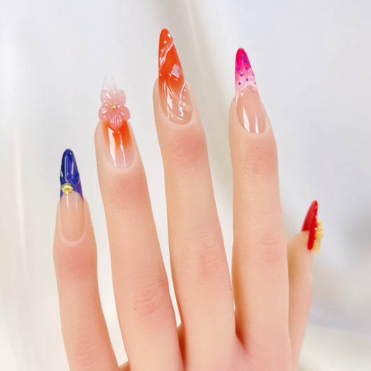 PO083 3D flower long press on nails