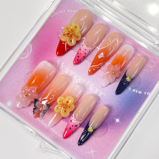 PO083 3D flower long press on nails