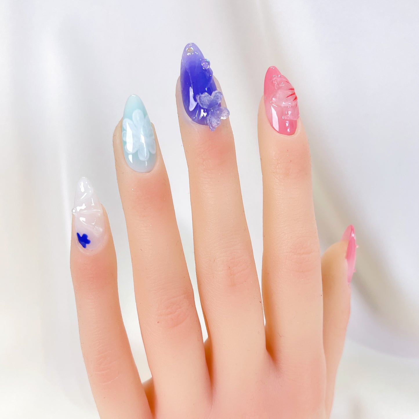 PO089 butterfly flower almond press on nails