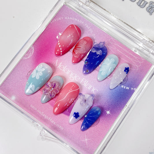 PO089 butterfly flower almond press on nails