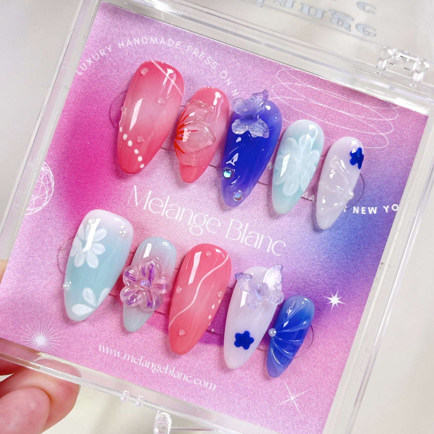 PO089 butterfly flower almond press on nails