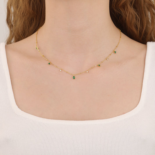 N010 dainty emerald station satellite chain necklace
