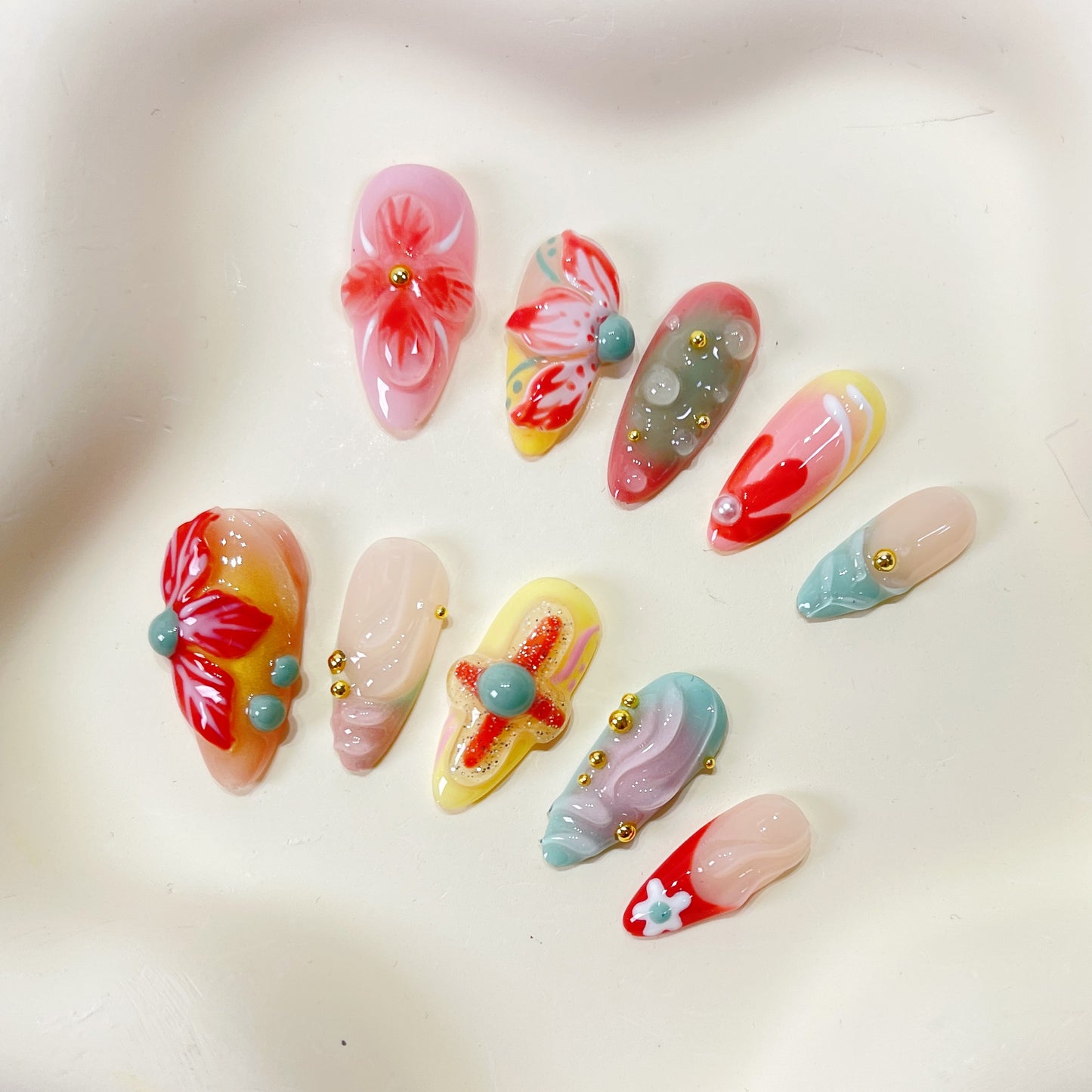 PO093 colorful flower garden almond press on nails