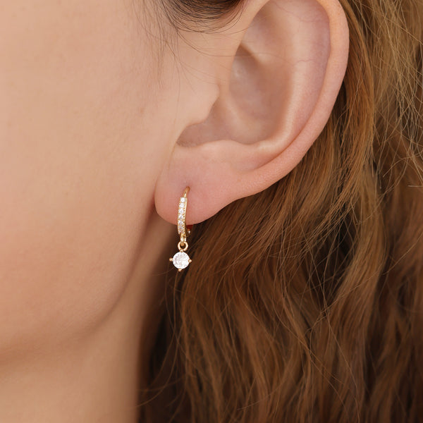 E156 gold huggie hoop earrings, dangle earrings