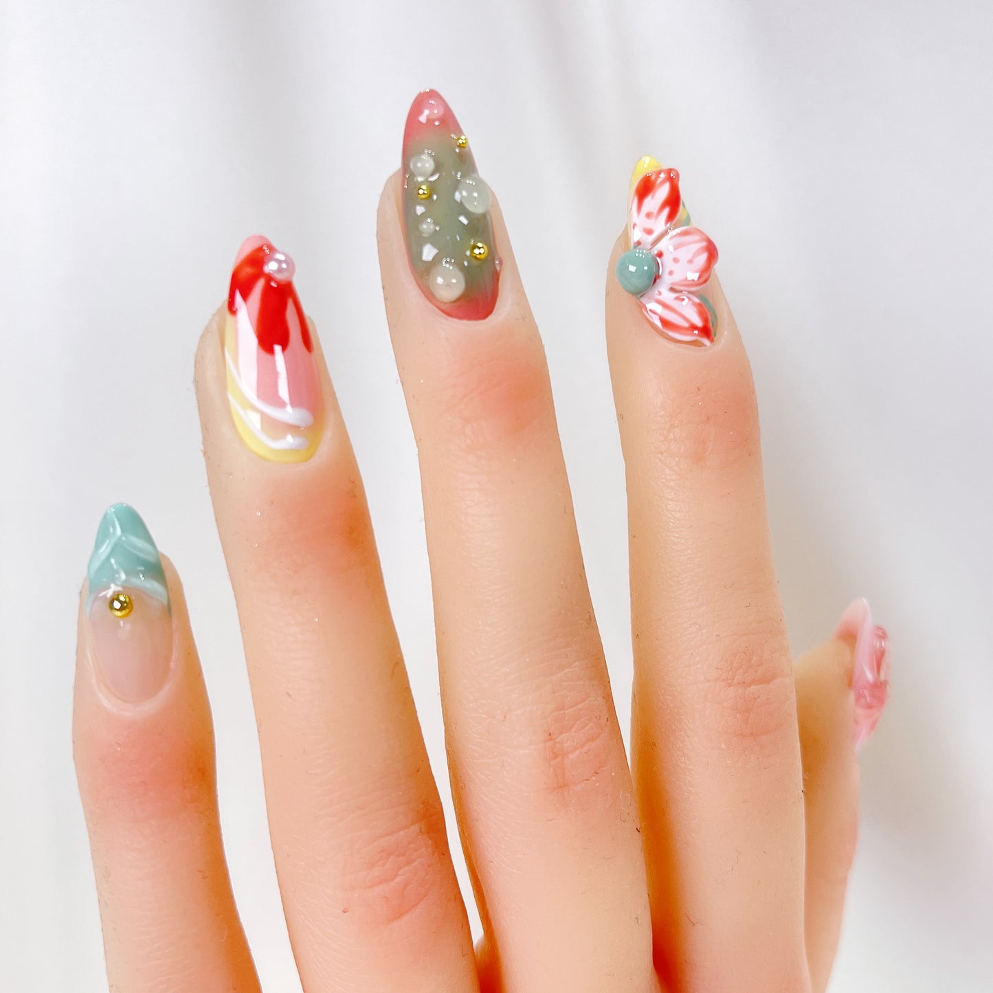 PO093 colorful flower garden almond press on nails