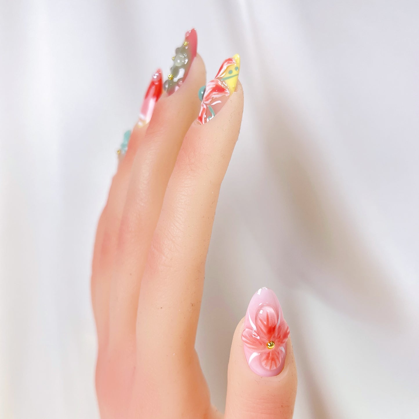 PO093 colorful flower garden almond press on nails