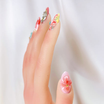 PO093 colorful flower garden almond press on nails